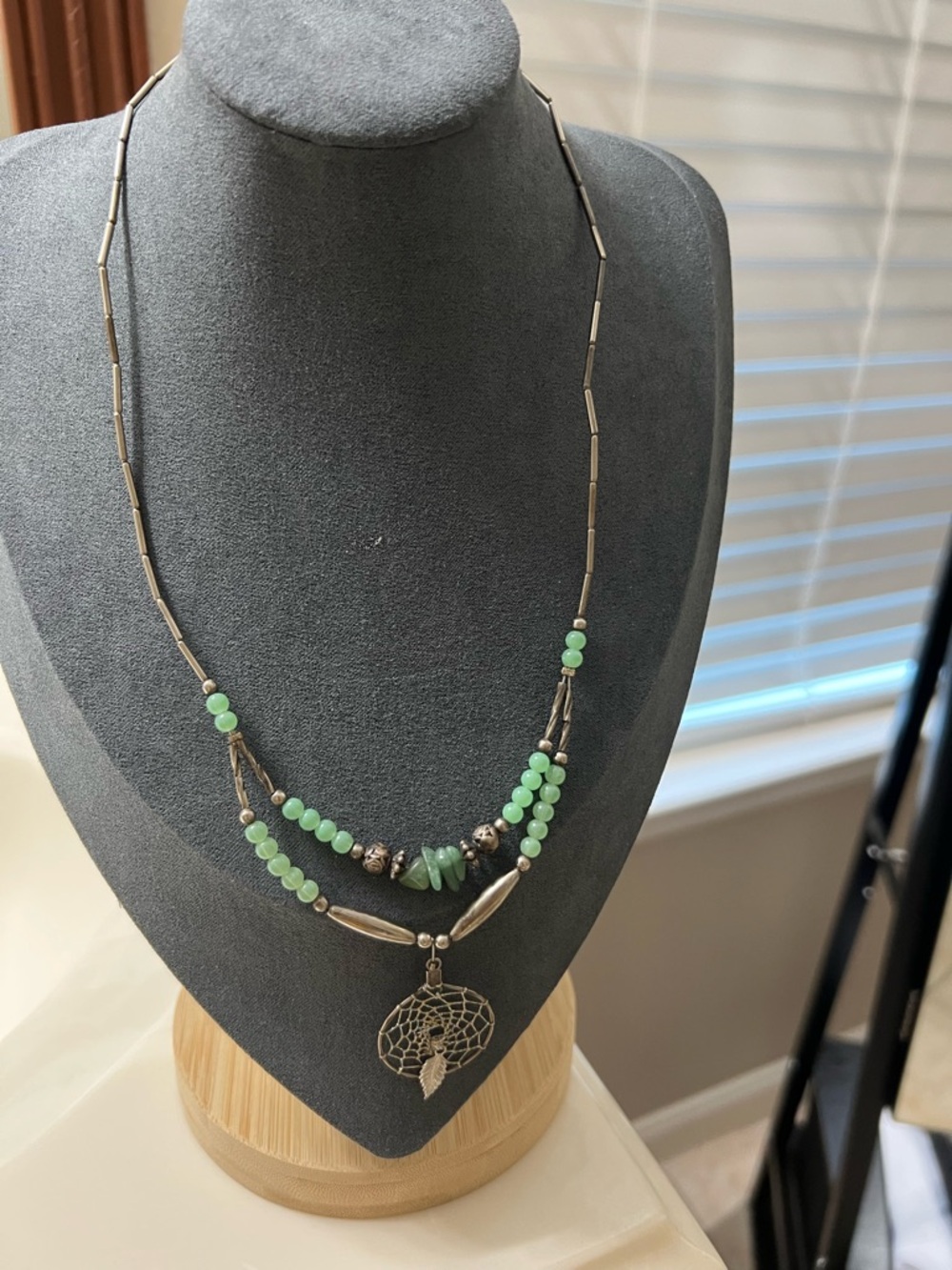 Green Beaded Dreamcatcher Pendant Necklace
